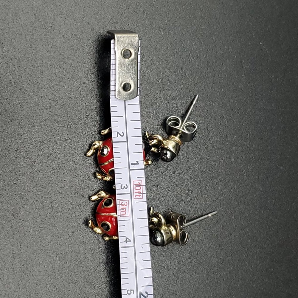 Enamel and Rhinstone Ladybug Earings Signed LP - Picture 2 of 6